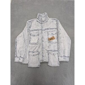 C'est Bon Sherpa Jacket Mens Medium White Blue Fleece Four Pocket Button Up Cozy